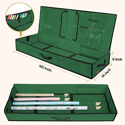 BALEINE Wrapping Paper Storage Organizer, 40" Durable 600D Oxford Fabric Gift Wrap Storage Bag with Flexible Partitions for Ribbon, Holiday Accessories (Green) - Image 3