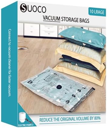 Vacuum Storage Bags for Travel & Home with Electric Pump, 10 Large by SUOCO