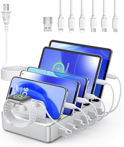 Charging Station for Multiple Devices,50W 6 Port & 6 Cables Charger Station by CREATIVEDESIGN
