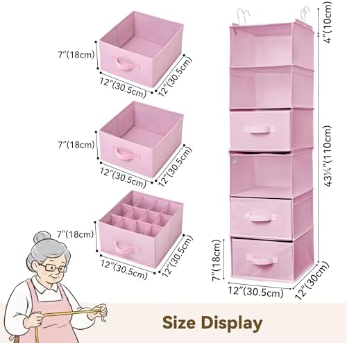 GRANNY SAYS Hanging Closet Organizer, 5 Drawers, 6 Shelves, 6 Pockets, Pink - Image 3