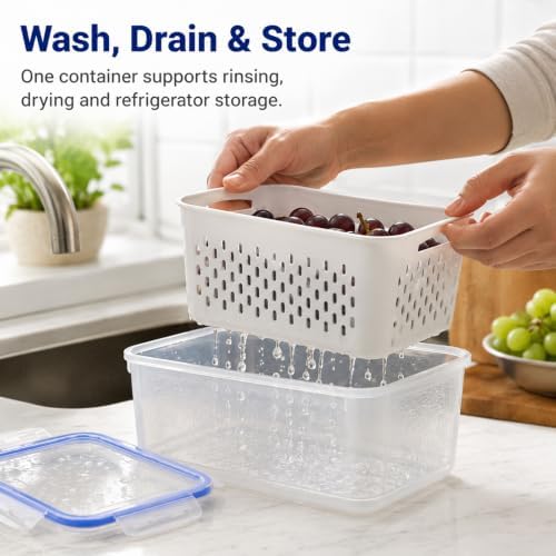 Fruit Containers 3Pcs with Removable Colanders & Lids, Fridge Fresh Storage - Image 6