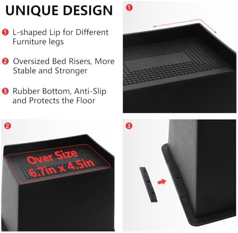 Bed Risers 4 inch Heavy Duty, Oversized Furniture Risers 4 Pack - Image 6