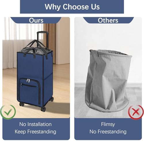 Bukere Rolling Laundry Hamper with Wheels, Large 90L Freestanding Collapsible Laundry Basket Bag for Clothes Storage, Heavy Duty Removable Wheeled Cart for College Dorm Apartment Laundry Room Bathroom - Image 6