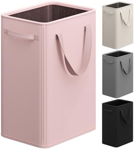 Optish 90L Pink Slim Laundry Hamper, Large Laundry Basket with Handles, Baby Hamper for Nursery, Dorm, Bedroom, Living Room, Collapsible Laundry Basket by Optish