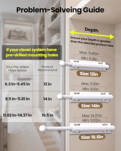 Supforce 16.5" Valet Rod for Closet Pull Out for Wardrobes, White - Image 3