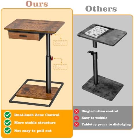 Simple Serenity Extra Large TV Tray Table with Drawer, Adjustable Height & 180° Swivel Top, C‑Shaped End Table for Eating on Couch, Sofa Side Table for Living Room, Bedroom and Small Spaces - Image 7
