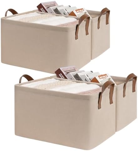 CHICVITA 30L Large Fabric Closet Baskets for Shelves, 4Pack, Brown by CHICVITA