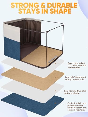 BALEINE 1 Pack Fabric Closet Storage Bins for Shelves, Linen Closet Organizers and Storage, Decorative Baskets for Organizing, Shelf, Clothes, Home, Office (Navy Blue, 17''x13''x10.5'') - Image 3