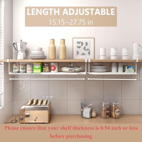 Expandable Under Cabinet Shelf, Extendable Under Shelf Storage with 0.94 Inches Thick Clips for Pantry Cabinet, Laundry Room, Shoe Rack.(White, 1 Pack, Interior: 3.66" H x 8.26" D) - Image 4