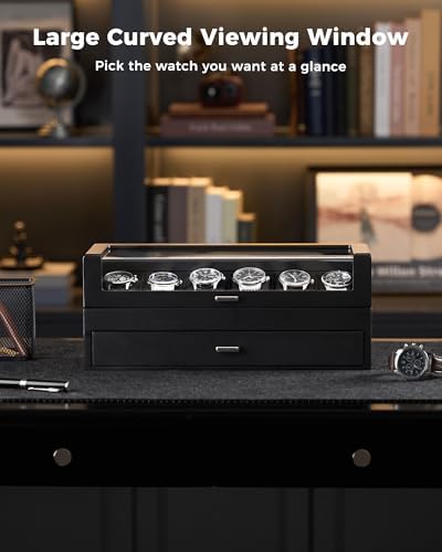 ProCase High End Wooden Watch Box for Men, 2-Layer Wood Watch Display Case Men's Jewelry Organizer Box with Drawer -6 Slot, Black - Image 5