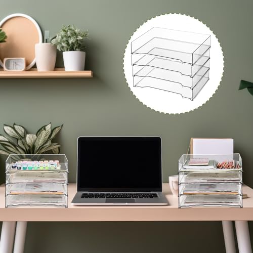 DoubleFill 4 Pcs Stackable Letter Tray Plastic Paper Tray, Clear - Image 6