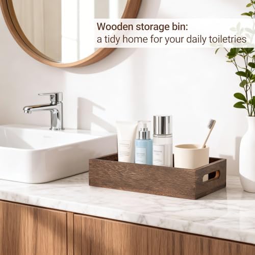 Mkono Bathroom Basket, Wood Toilet Paper Storage, Rustic Home Decor, Brown - Image 3