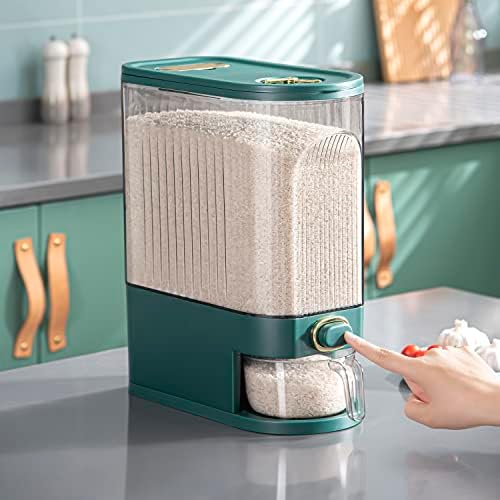 Sooyee Clear Rice Dispenser with Measuring Cylinder, Clear and Green - Image 2