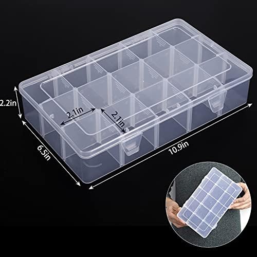 Bead Organizer Storage 3 Pack 15 Grid Clear Plastic Tackle Box Adjustable - Image 2