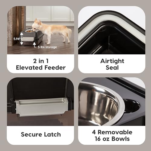 IRIS USA Elevated Dog Bowls 6" H, up to 5 lb Storage, Smoke, Made in USA - Image 3