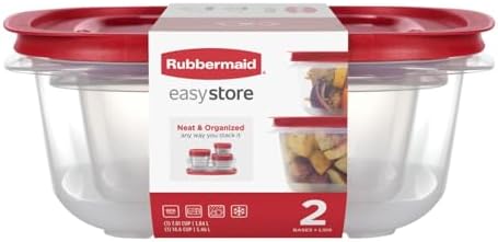 Rubbermaid 7.81- and 14.66-Cup EasyStore Square Containers, 2 Pack, Food Storage Containers, Food Storage Containers with Lids by Rubbermaid