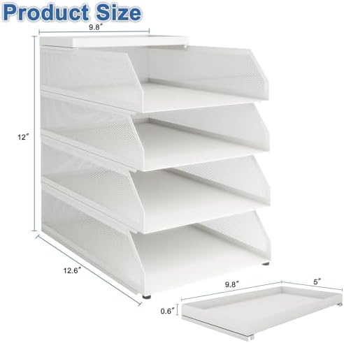 Natwind 4-Tier Stackable Metal Mesh Desk Paper Tray Organizer,White - Image 2