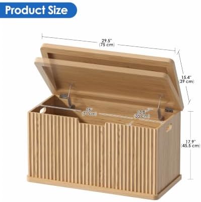 Akxomel 29.5" Fluted Storage Chest Wooden Storage Trunk 2 Safety Hinges Oak - Image 2