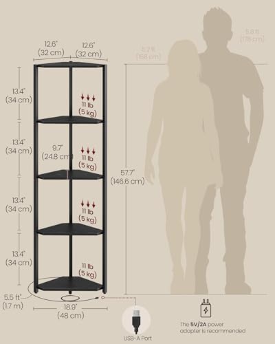 VASAGLE Corner Shelf with LED Lights, 5-Tier Freestanding Bookshelf - Image 2