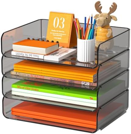FANXIYQ 4-Tier Acrylic Paper Tray Organizer Brown Stackable Paper Organizer by FANXIYQ