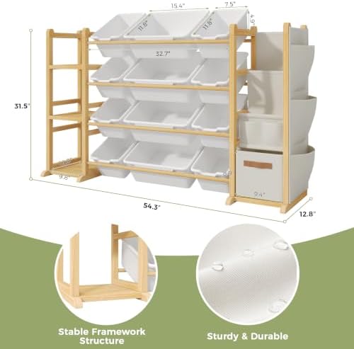 Toy Storage Organizer with 12 Bins and 3 Shelves, Kids Toy Organizer Shelf - Image 2