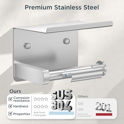 FORIOUS Toilet Paper Holder with Shelf, Adhesive or Screw, Commercial - Image 4