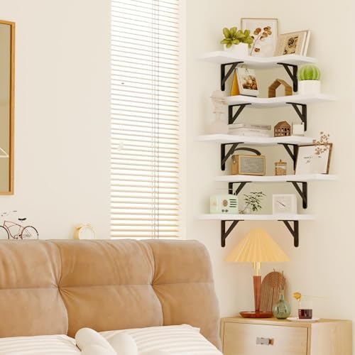 Fixwal Conner Shelves Wall Mounted for Decor, White Set of 5 - Image 6