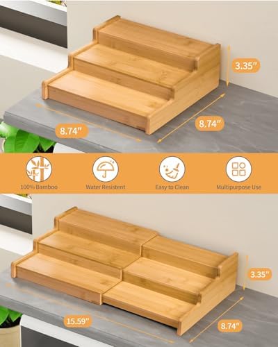 Spice Rack 3-Tier Natural Bamboo, Adjustable Cabinet Organizer Shelf - Image 4