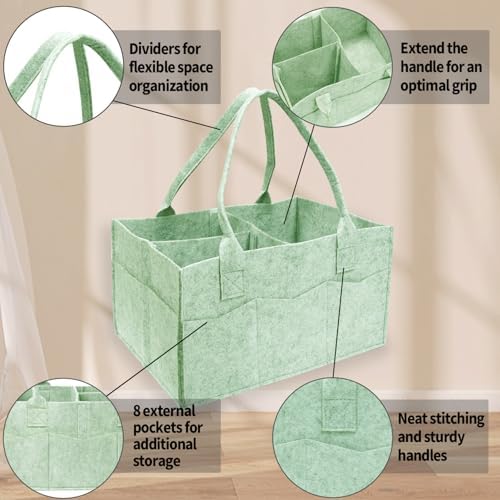 2 Pack Diaper Caddy Organizer, Portable Baby Caddy Organizer with Handle, Collapsible Nursery Storage Bin and Gift Baskets for Girls and Boys - Newborn Essentials, Baby Shower Gifts (Green) - Image 3