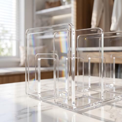 4 Pack Acrylic Purse Organizer for Closet, Clear Stackable Handbag Storage, Handbag Organizer with 4 Slots (3" Each), No Assembly, Non-Slip, for Small Wallets, Clutches & Files - Image 3