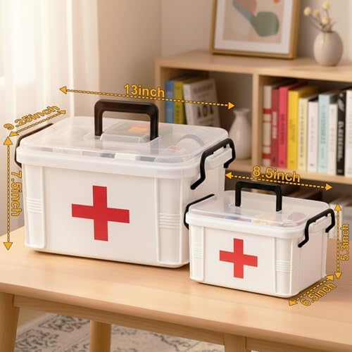 2 Pack Clear Medicine Organizer Box with Handle, Plastic Medicine Container with Tray First Aid Box Empty, Thickened Medicine Storage Organizer Multipurpose Medication Organizer Storage, White - Image 2