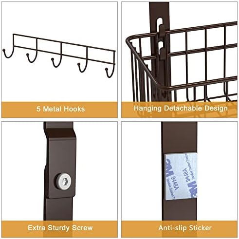 ETELI Over the Door Basket Organizer 3 Tier Hanging Basket Door Shelf Rack Heavy Duty Over Door Pantry Organizer with 3 Metal Baskets for Kitchen Bathroom Bedroom Living Room, Dark Brown - Image 6