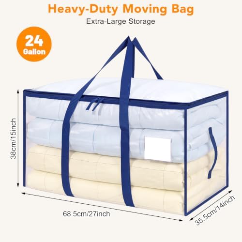 4 Pack 93L Extra Large Heavy Duty Clear Moving Bags 200LBS, Blue Edges - Image 2