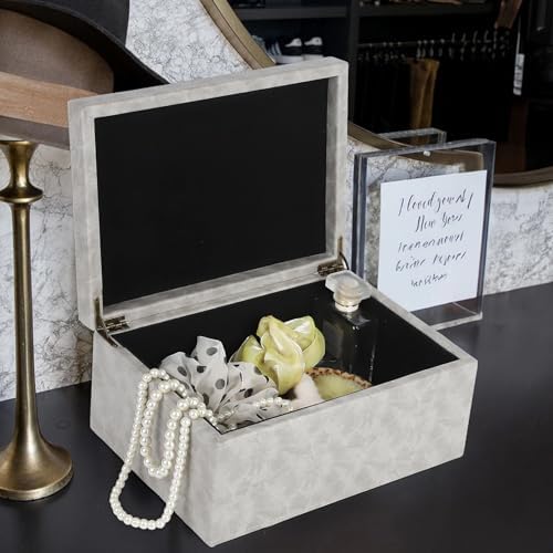 HofferRuffer Faux Leather Decorative Box, Large Wooden Structure Keepsake Box Accessory Organizer Jewelry Organizer with Hinged Lid, Storage Container for Home or Office (Grey) - Image 4