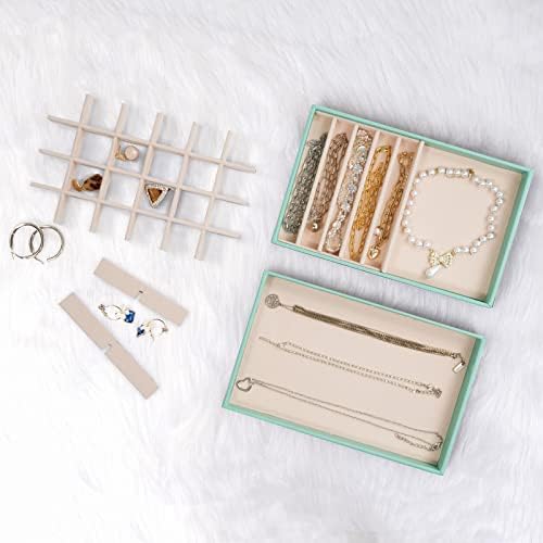 ProCase Stackable Jewelry Organizer Trays for Drawers, Jewelry Drawer Inserts Container Display Case Storage for Earring Necklace Rings Bracelet with Removable Dividers -Mint, 4 Layers - Image 3