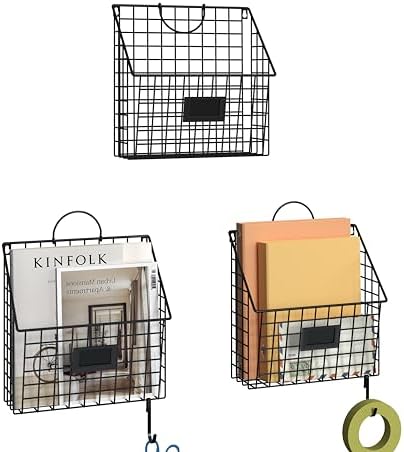 3 Packs Hanging Wall File Organizer with Hooks, Magazine Rack ,Mail Basket by Yuzehuaza