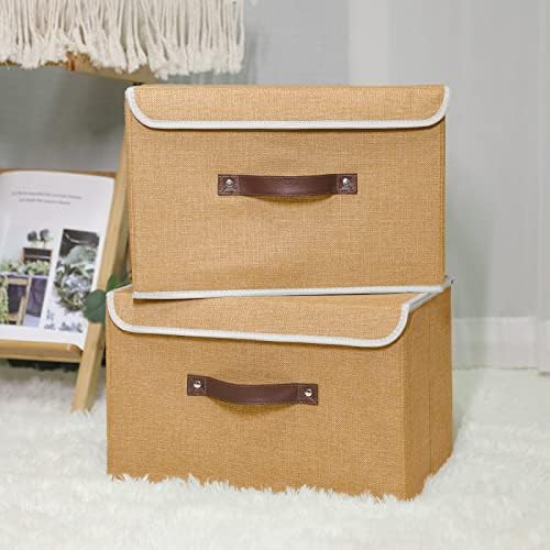 ANMINY Fabric Storage Box Bins with Lids, Khaki, 15"x10"x10", 4 Pack - Image 2