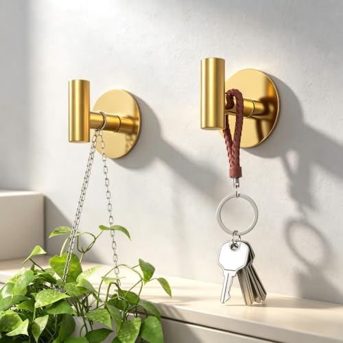Gold Stainless Steel Wall Hooks, Heavy Duty Self-Adhesive Hooks for Coats, Towels, Robes, Hats, Aprons – No Drill Bathroom, Kitchen, Hotel (2 Pack) - Image 3