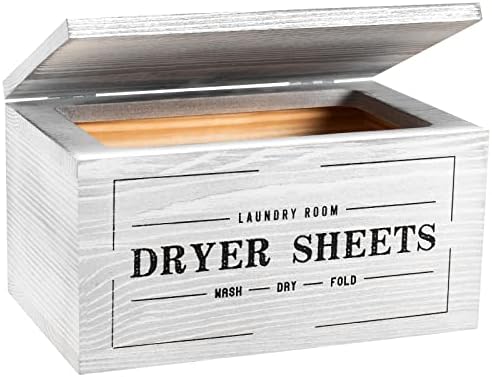 Cute Farmhouse Dryer Sheet Holder with Hinged Lid Laundry Room Decor, Fabric Softener Dispenser Space Saving for Organization/Storage,Grey by Eggs+sound
