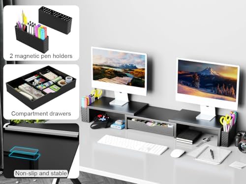 Spacrea Dual Monitor Stand Riser with Drawer and 2 Pen Holders - Image 4