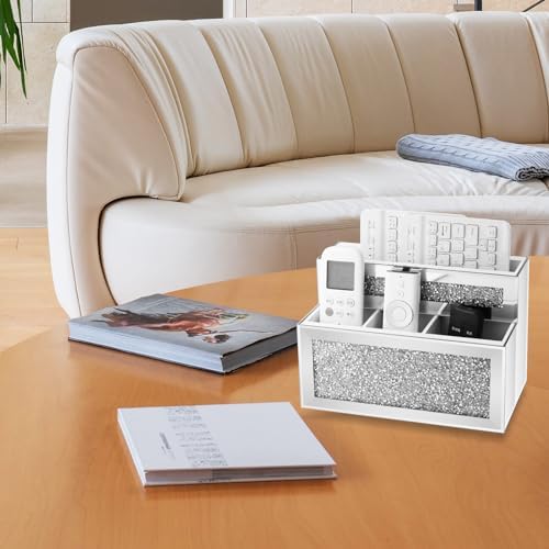 Mirrored Remote Control Holder, Crushed Diamond TV Remote Holder Wall Mount, Desk Organizers and Accessories for Phone, Pad, Pen and Pencil, Remote Caddy - Image 4