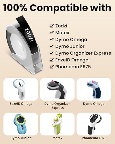 Embossing Label Maker Tapes Compatible with Dymo Zodzi EazeID Omega S, 3/8" - Image 2