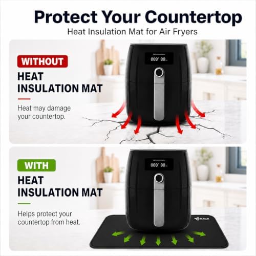 FLASLD Heat Resistant Mat for Air Fryer Site on, Fireproof Silicone Mats for Kitchen Counter, Countertop Protector, No-slip and Waterproof (12"X18", Black) - Image 2