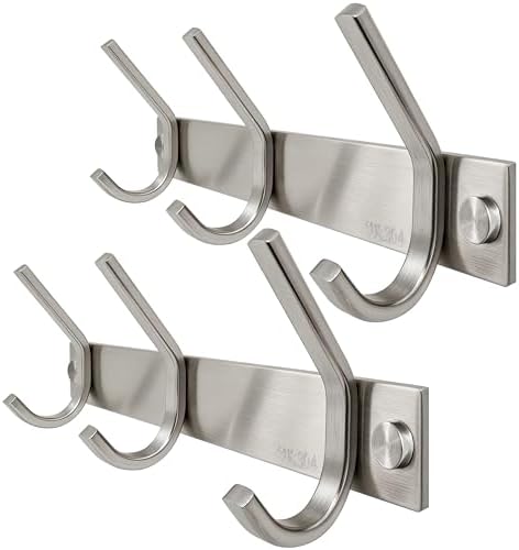 WEBI Heavy Duty SUS 304 Coat Bath Towel Hanger Rail Bar, 3 Hooks, for Bedroom, Bathroom, Foyers, Hallways, Entryway, Great Home, Office Storage & Organization, Brushed Finish, 2 Pack by WEBI