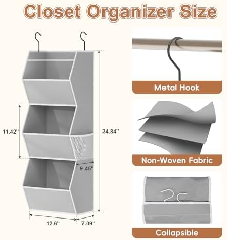 Closet Hanging Organizer with Pockets, 3 Shelf Hanging Clothes Organizers - Image 3