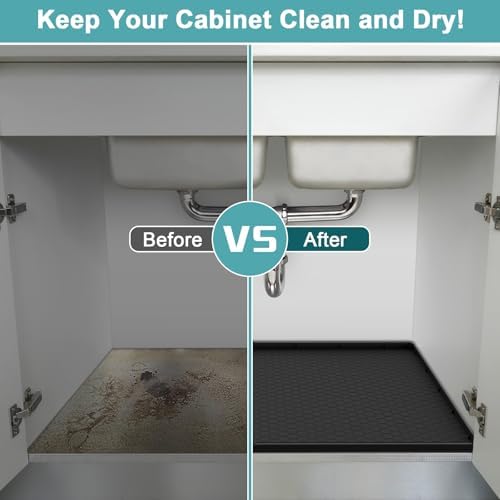 Under Sink Mat 28" x 22", Silicone Under Kitchen Sink Mat, Waterproof Under Sink Protector Mat, Shelf Liners Cabinet Liner for Kitchen and Bathroom, Black - Image 6