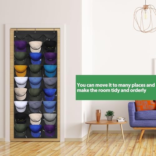 Dofilachy Hat Rack - Hat Organizer - Hat Racks for Baseball Caps, Visible Hat Holder - Baseball Rack for Wall Door with 3 Hooks, 27 Deep Pockets - Image 7