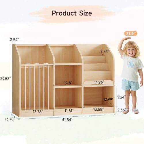 ONBRILL Toy Organizer with Bookshelf & Stuffed Animal Storage, Maple Wood - Image 2