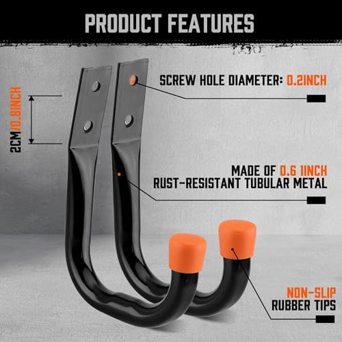 HORUSDY 10-Pack Garage Hooks, Utility Hook, 9" & 6” Garage Heavy Duty Wall Hook for Bikes, Kayak and Hanging Ladders - Image 6