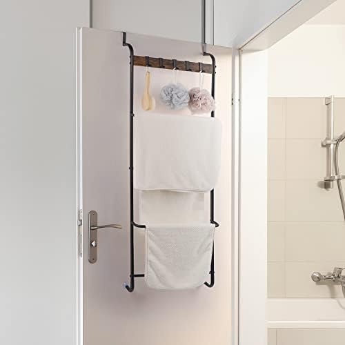 Over The Door Towel Rack Bathroom Behind Door Towel Holder with Hooks 5 Tier Over The Door Towel Bar Hanger Organizer for Bathroom Bedroom Bathroom Accessories, Metal (Black) - Image 5